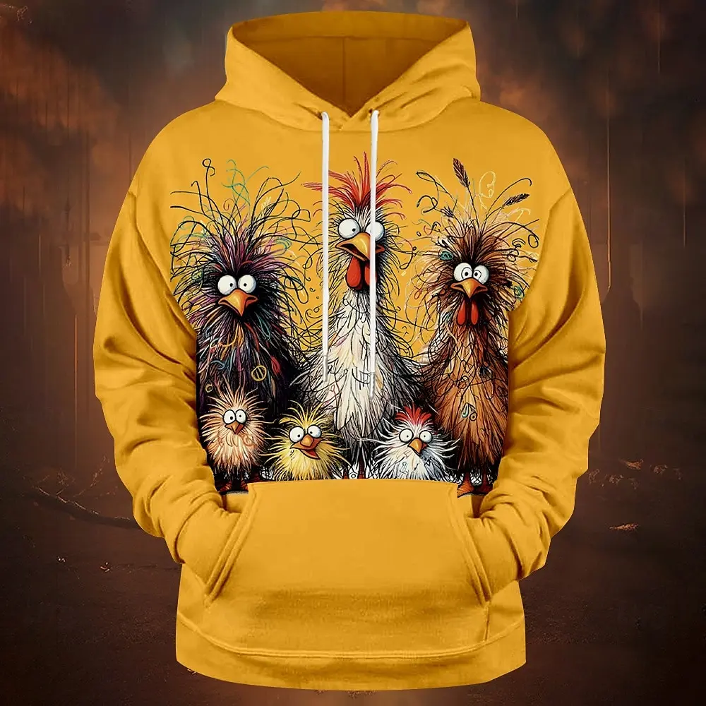 Rooster pattern Men's Fashion 3D Printed Hoodie Sports Outdoor Holiday Street Hoodie Spring and Autumn Designer Men's Sweatshirt