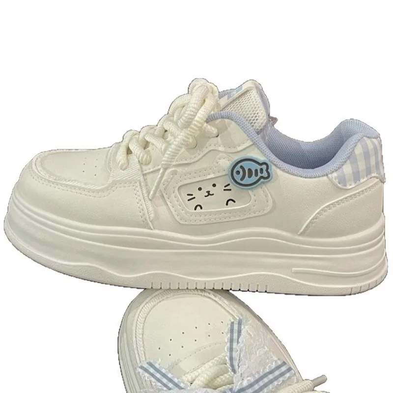 Zapatillas Blancas de Suela Gruesa para Mujer, Novedad Otoño 2026, Zapatos Planos Cómodos, Calzado Deportivo Casual para Estudiantes y Adolescentes