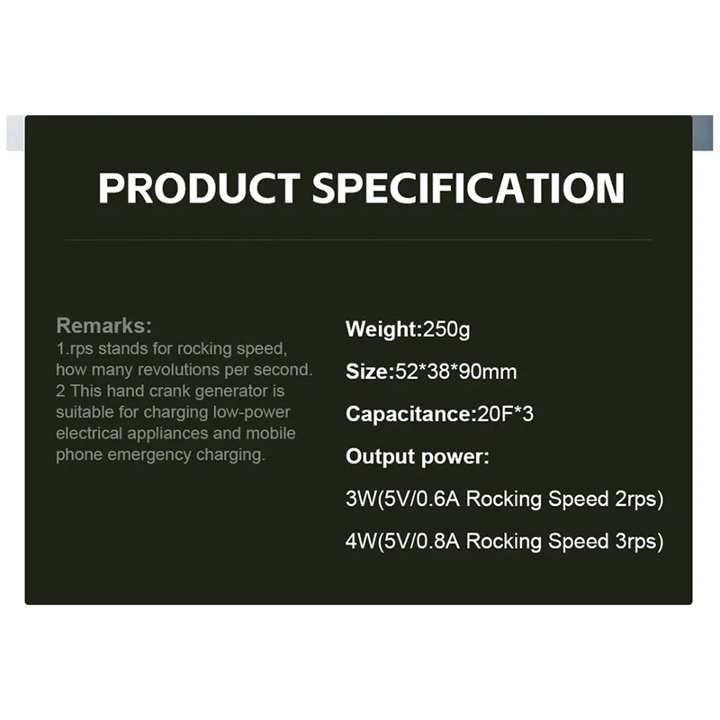 SHGO-Outdoor Portable Generator Crank Generator 5V 12V USB Charger Lighting Rechargeable Home Cigar Lighter