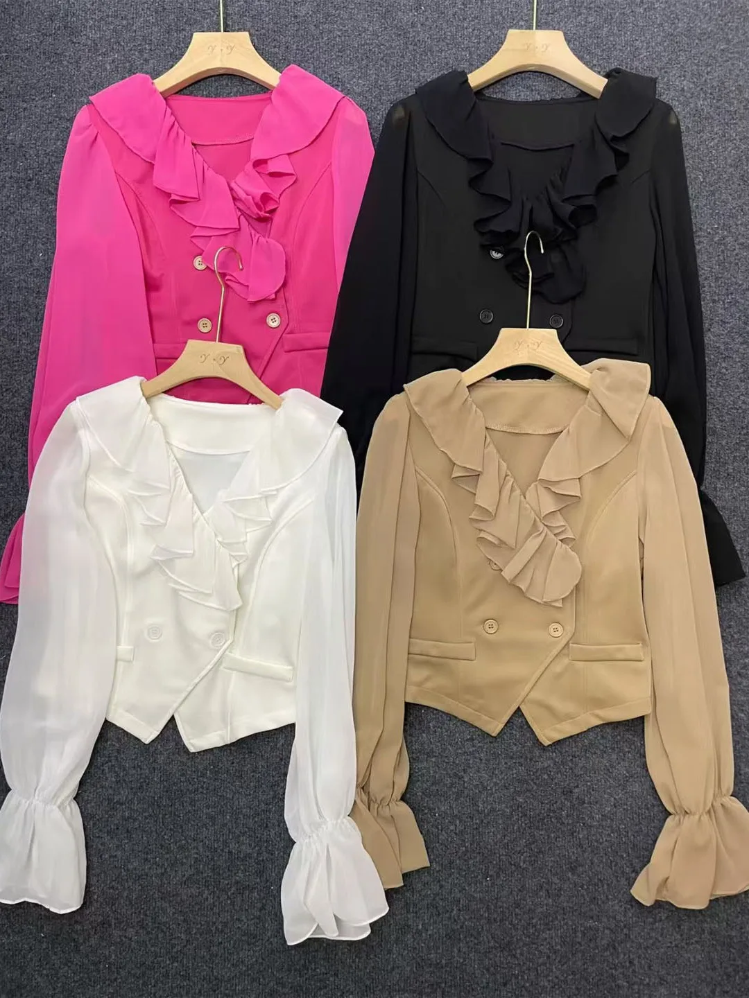 Unique Beautiful Shirt Summer V-neck Long Sleeve Waist-cinched Slim Design Women's Top Korean Style Commute Wind Bell Sleeve