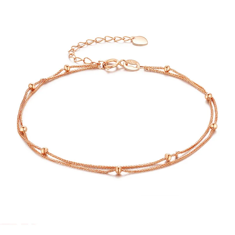 

Pure 18K Rose Gold Bracelet Women AU750 Gold Beads Link Bracelet 1g