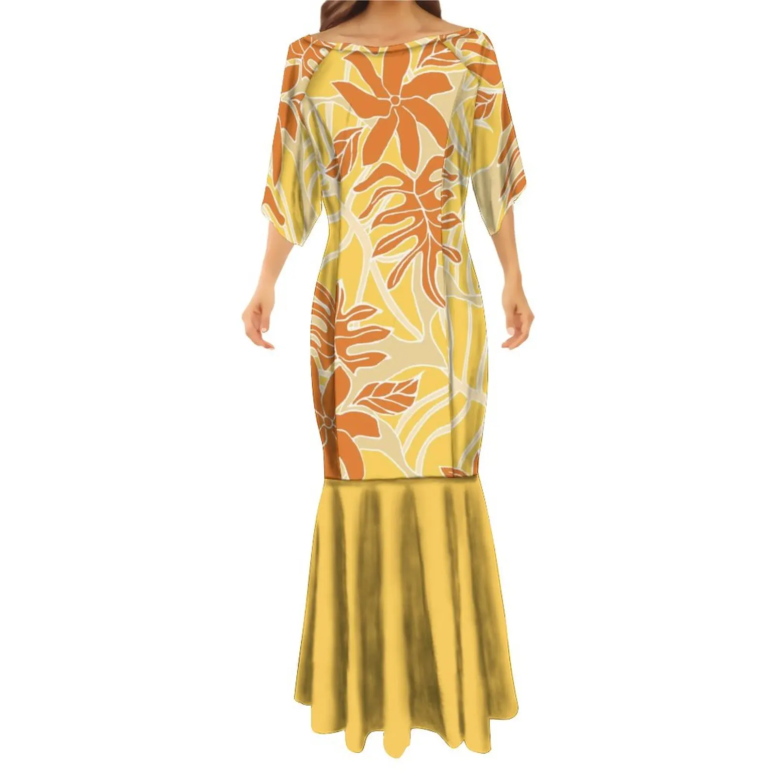 Custom Women'S Mid-Sleeve Dress Hawaii Polynesian Long Dress Women'S Fishtail Dress Free Shipping