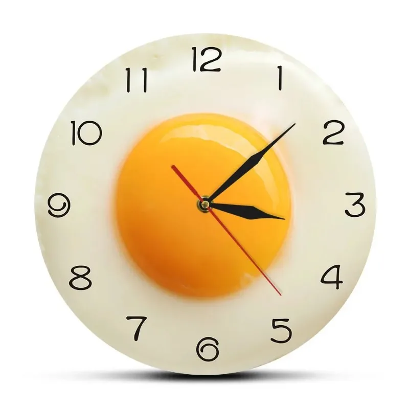 Sunny Side Up Fried Egg Kitchen Wall Clock 3D Flat Design Breakfast Food Wall Art Dining Room Interior Decor Silent Wall Watch - view 2