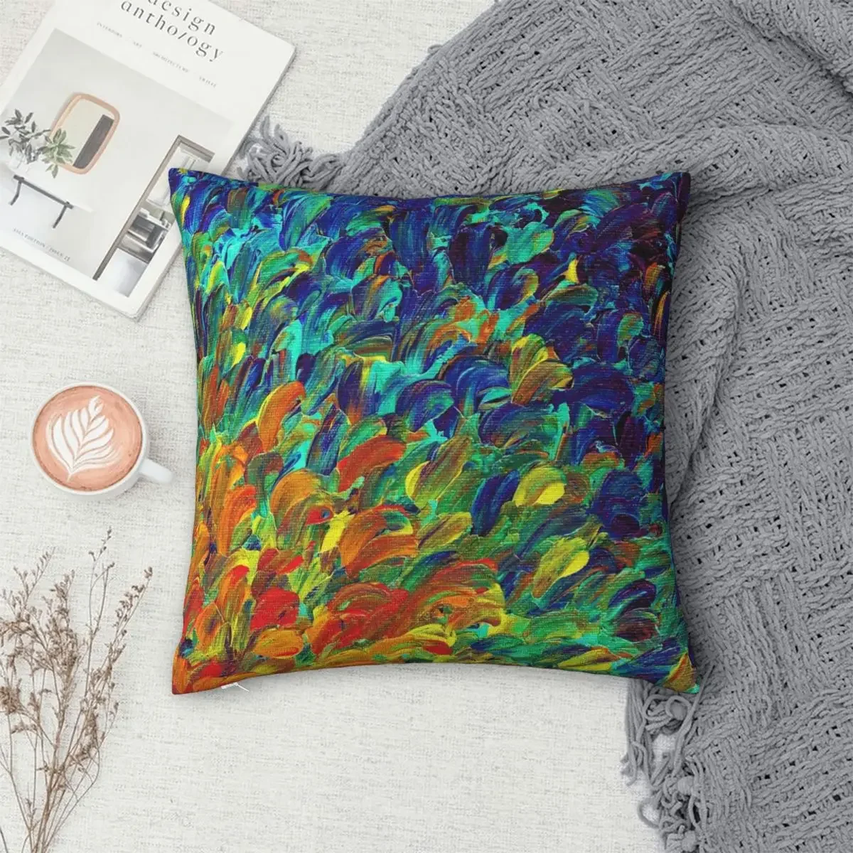 

Waves Blue Orange Splash Ombre Fine Art Pillowcase Polyester Pillows Cover Cushion Comfort Throw Pillow Sofa Decorative Cushions