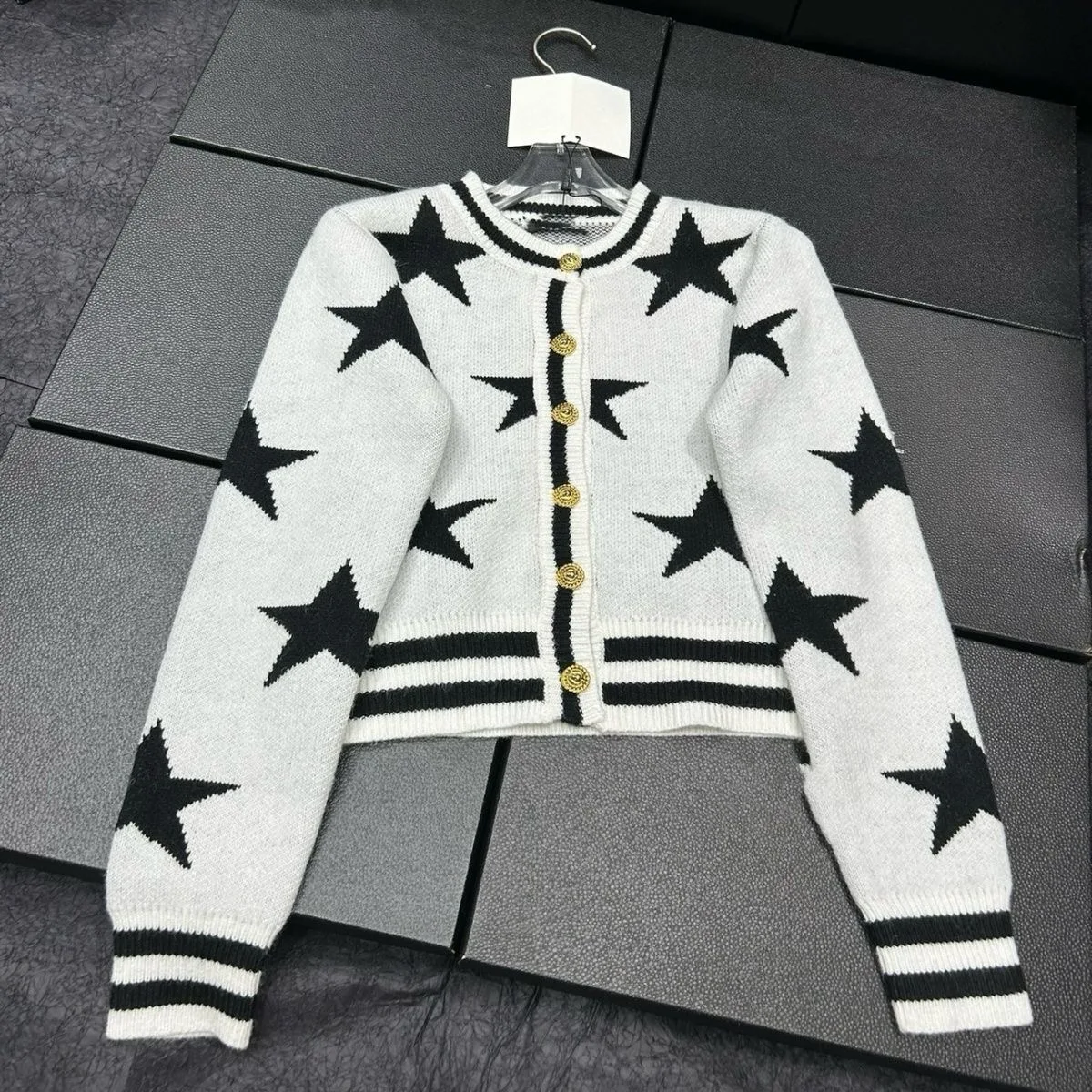 Star Cardigan for Women Gold Button Single Breasted Starry Jacquard Knit Crop Sweater Jacket Fall Winter Trendy Outfit