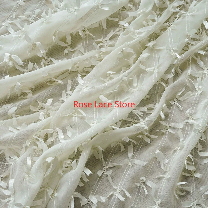 

Beige pink Sheer Chiffon Fabric Butterfly Knots Embroidered Chiffon Fabric for Girl Dress couture costume curtain 1 Meter