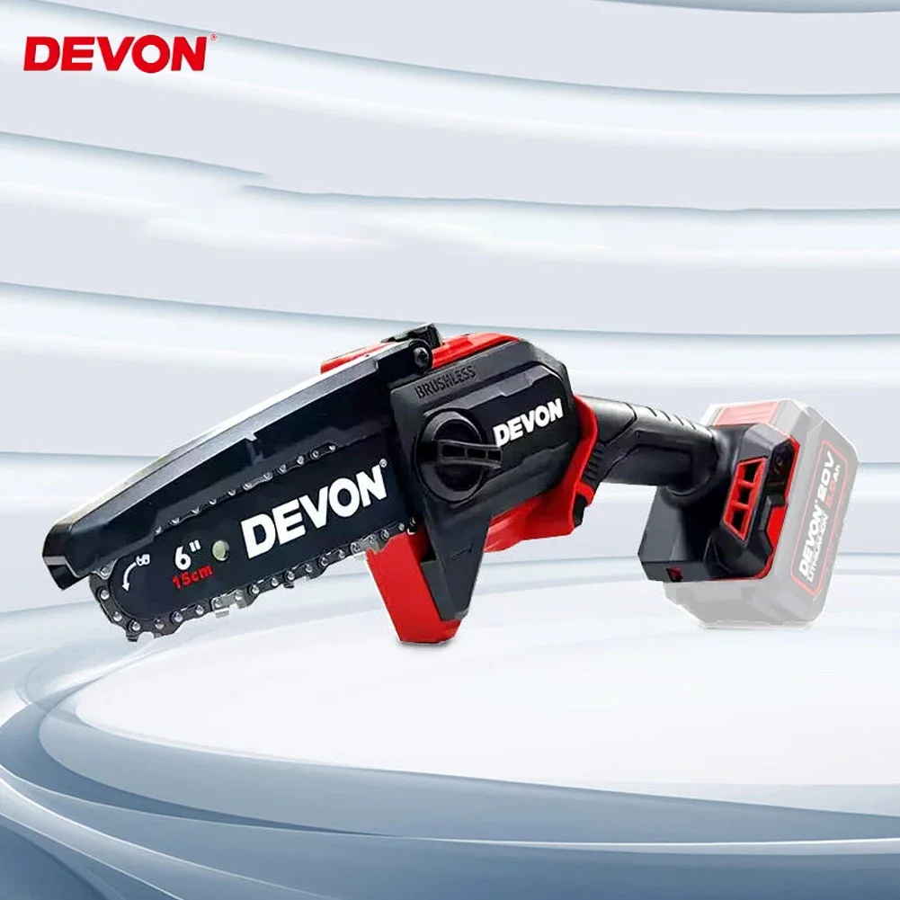 Devon 4559 Cordless Chain Saw Brushless Automatic Oil Pump 60ml 8m/s for Wood Cutting Universal Flex 20V Battery Platform