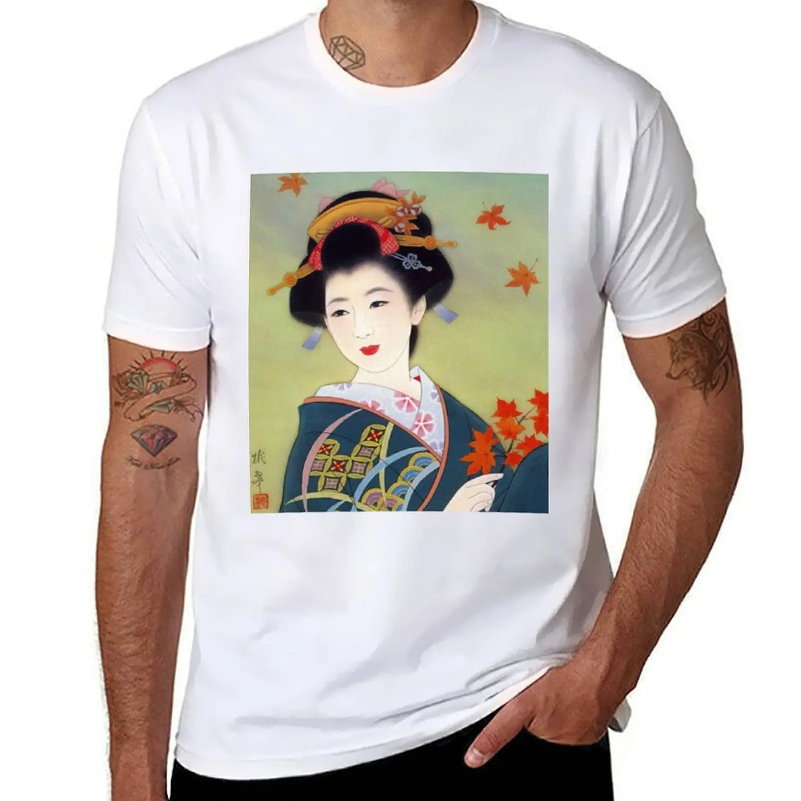 

Japanese classic geisha lady art T-Shirt t shirt for man 100 percent cotton cotton tshirt 100% T-Shirt