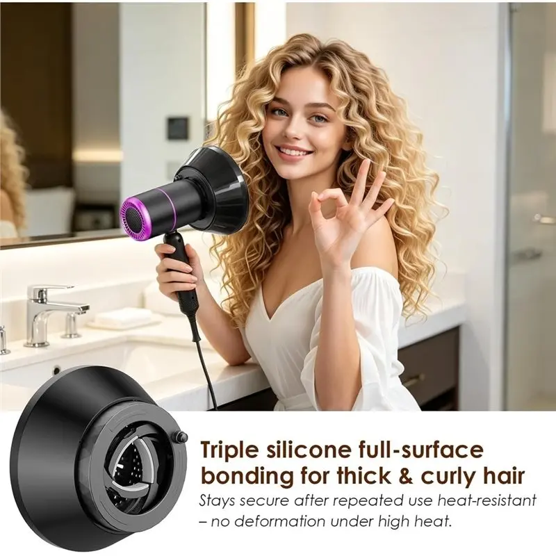 Diffuser Attachment For Hair Dryer - Universal Large-Collapsible Design Fits 1.5-3.2 Inch, For Thick, Long, Curly, Wavy-A54Q