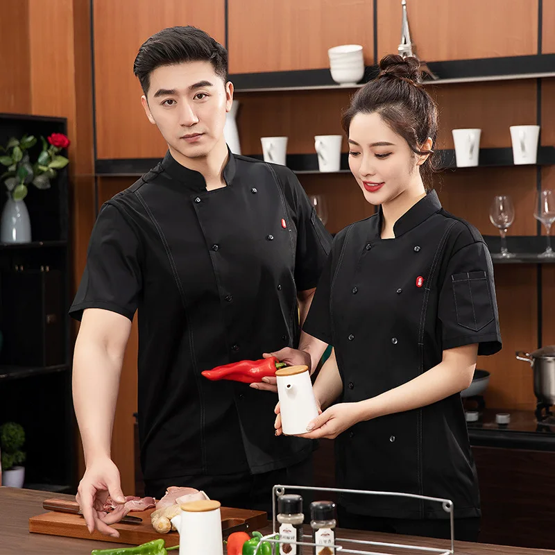 Gray Chef Overalls Short Sleeve Kitchen Kitchen Canteen Restaurant Restaurant Work Wear Men's and Women's Catering Spring and Su
