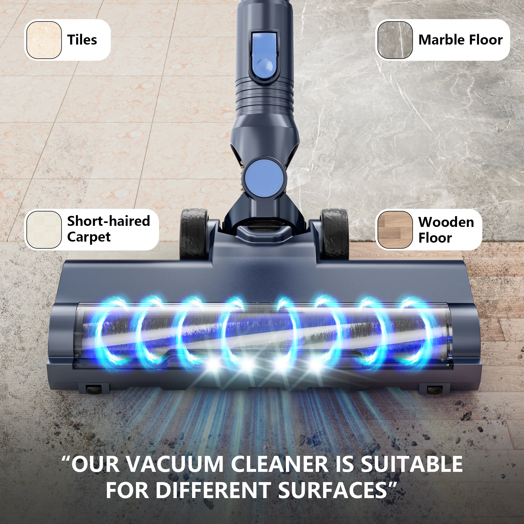 PrettyCare W400 Cordless Vacuum Cleaner 25Kpa 40 Mins Powerful Vacuum with Self-Standing 3 brush heads LED Headlight