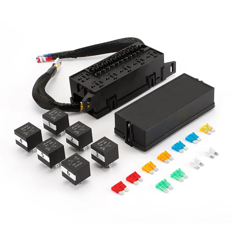 12V 4 5Pin Relay Box 6 Slots Relay Block 11 Way ATC/ATO Fuse Relay Box Fuse Block With Relay Universal Waterproof Kit For Car