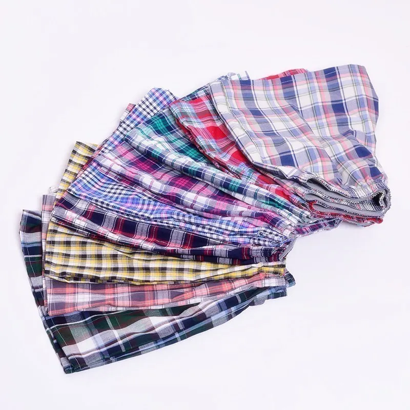 Classic Plaid Men Boxer Shorts Mens Underwear Trunks Cotton Cuecas Underwear boxers for male Woven Homme Arrow Panties 4 packs