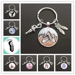 Vintage ballerina keychain female elegant ballet dance dancing glass art keychain fashion dancer jewelry gift