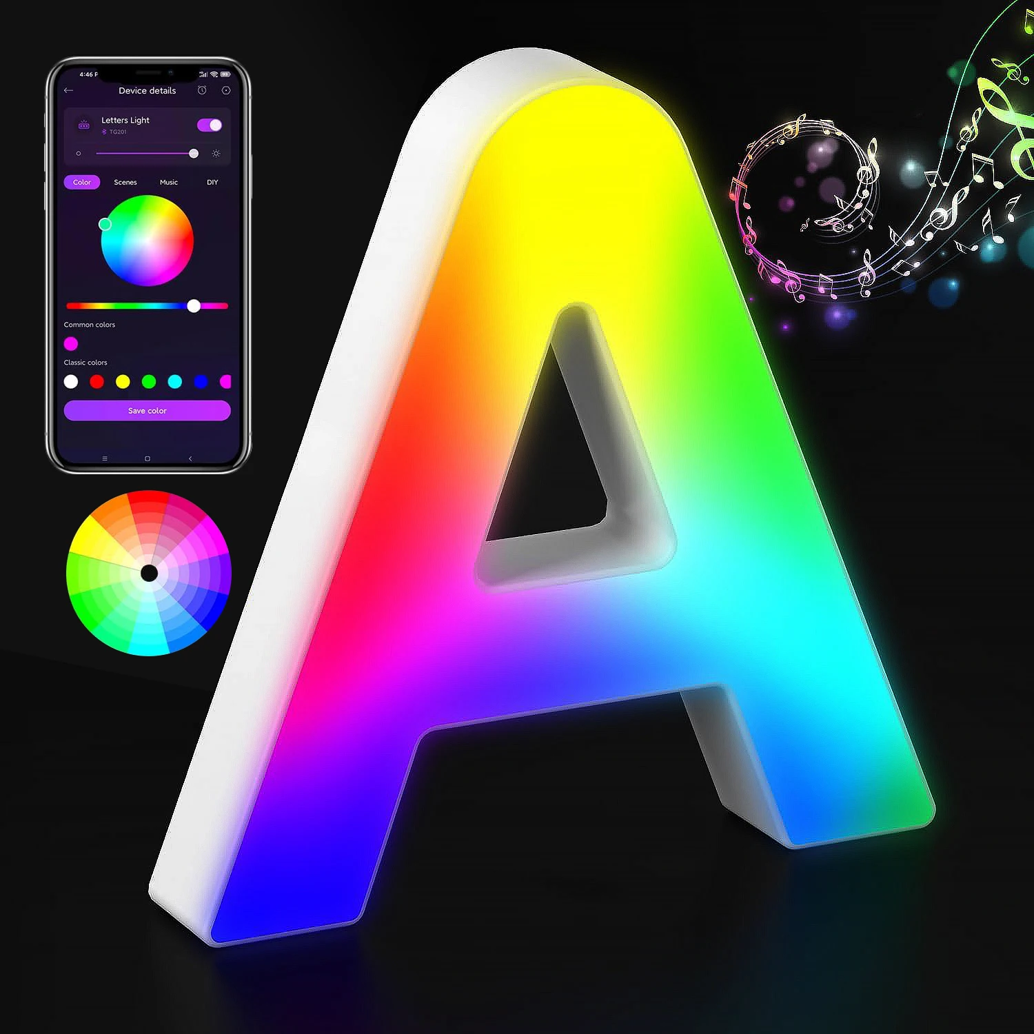 Alphabet Led Light Up Colorful Small Letter Lights MeRGBW APP Music Sync Boy Girl Kids Gift Bedroom Decor Night Light lettera A