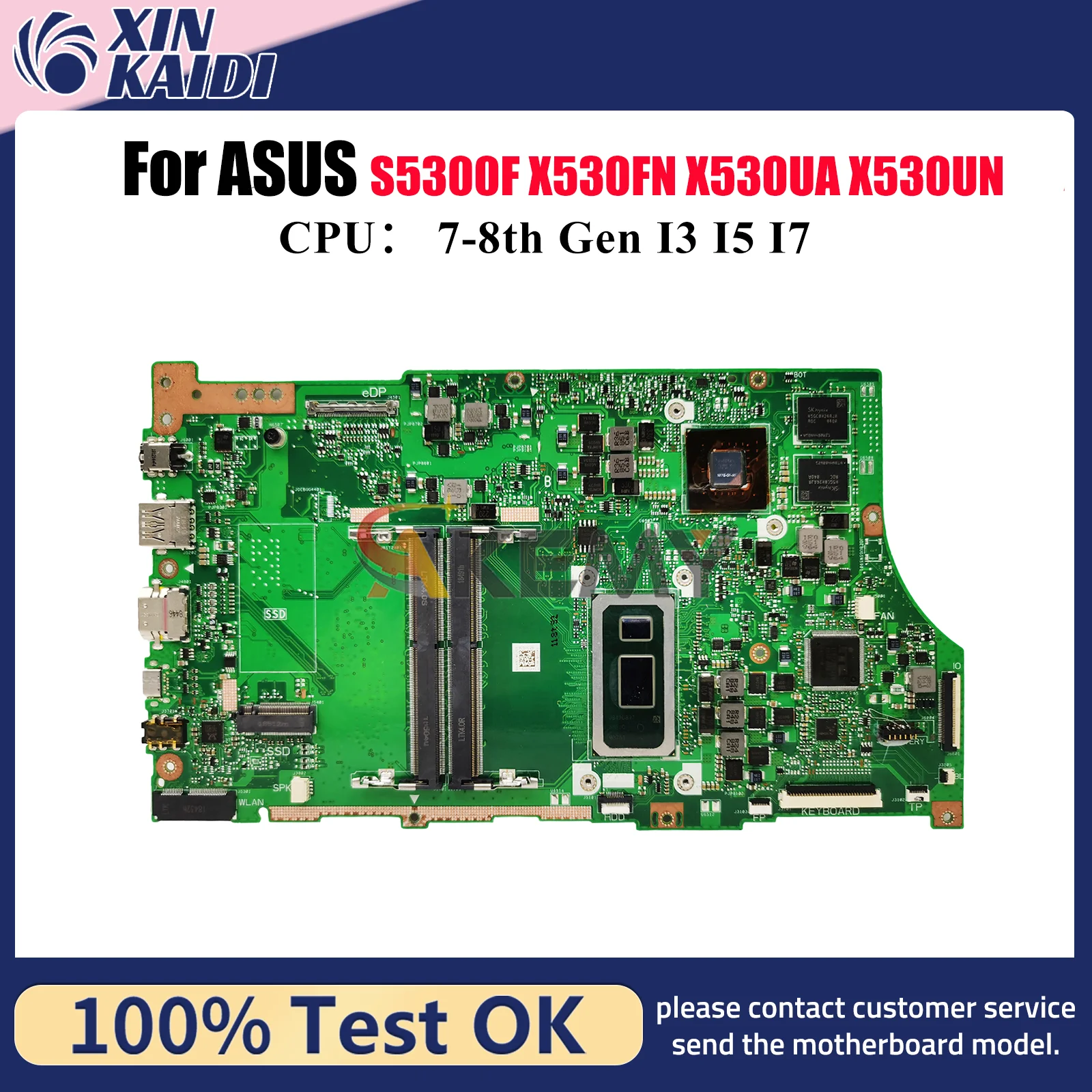 

X530FN Laptop Motherboard For ASUS VivoBook X530FN S530F X530UA X530F X530UN K530F S5300F Notebook Mainboard With I3 I5 I7 CPU