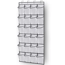 1x 24 Grid Wall-mounted Sundries Shoe Organiser Fabric Closet Bag Storage Rack Mesh Pocket Clear Hanging Over The Door Cloth Box