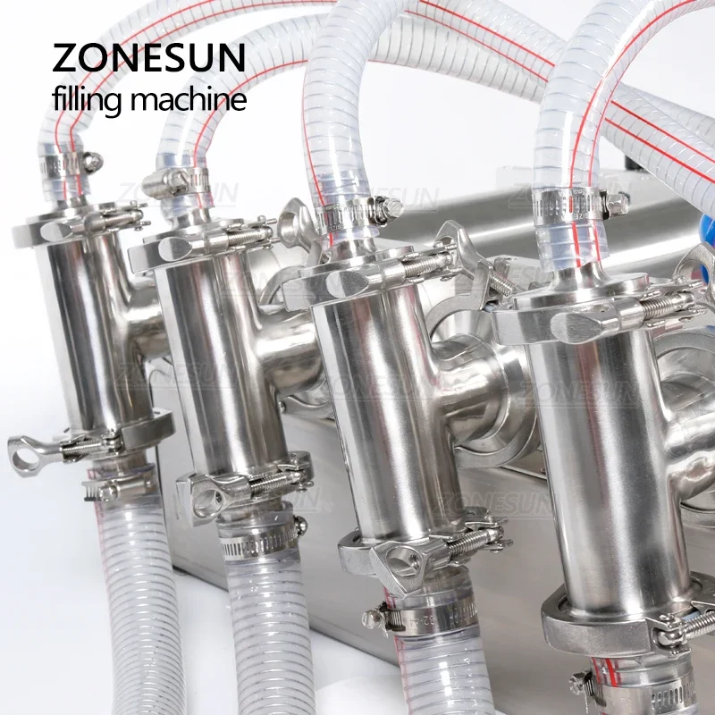 ZONESUN Four Head Pneumatic Auto Filling Machine Horizontal Essential Oil water Perfume filler Food Beverage Machinery