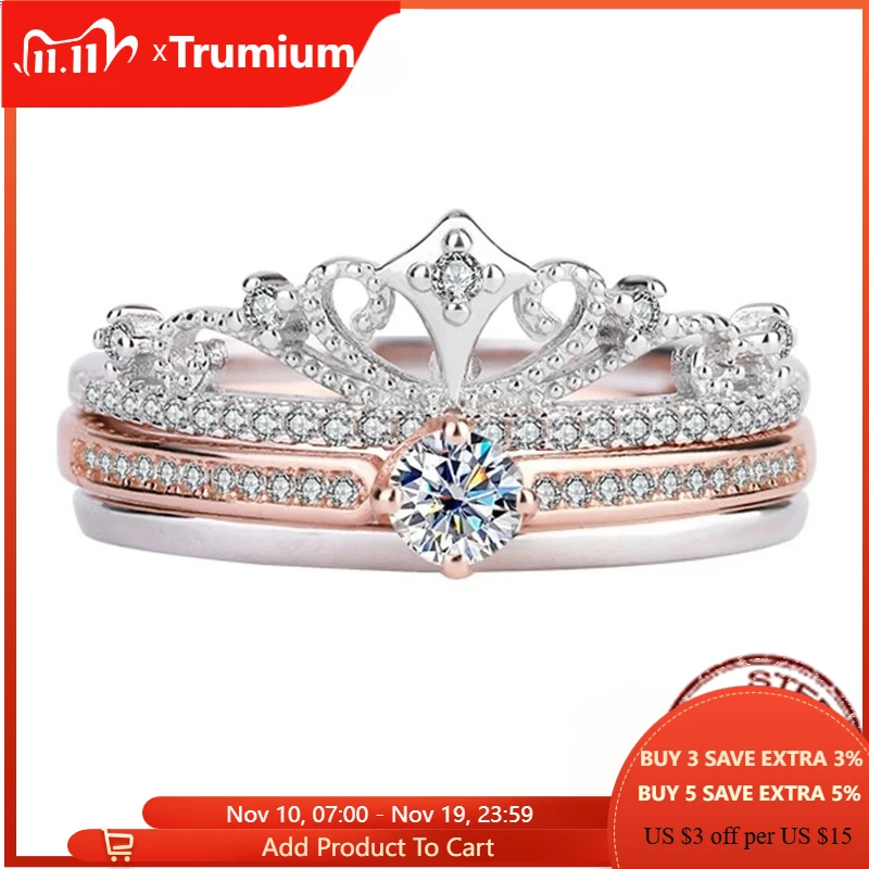 

Trumium 0.3ct 925 Sterling Silve Moissanite Diamond Crown Rings for Women Anniversary Party Fine Jewelry Gifts with Certificate