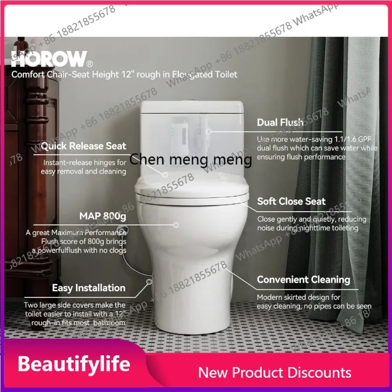 

A17 Dual Flush Elongated Toilet with Soft Close Seat, High-Efficiency Supply, Standard Bathroom Toilet 12 Rough-In F185