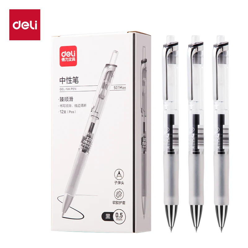 caneta-gel-deli-s01max-ultra-suave-com-ponta-de-05mm-longa-duracao-de-escrita-600m-novo-modelo-2026-para-negocios-e-escritorio