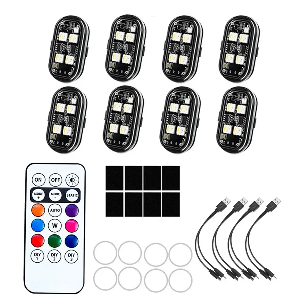 Drahtlose RGB-LED-Blitzlichter, Motorradbeleuchtung, LED-Blitz mit USB-Ladeleuchte, Flugzeug, Flugzeug, Hubschrauber, Warnleuchten