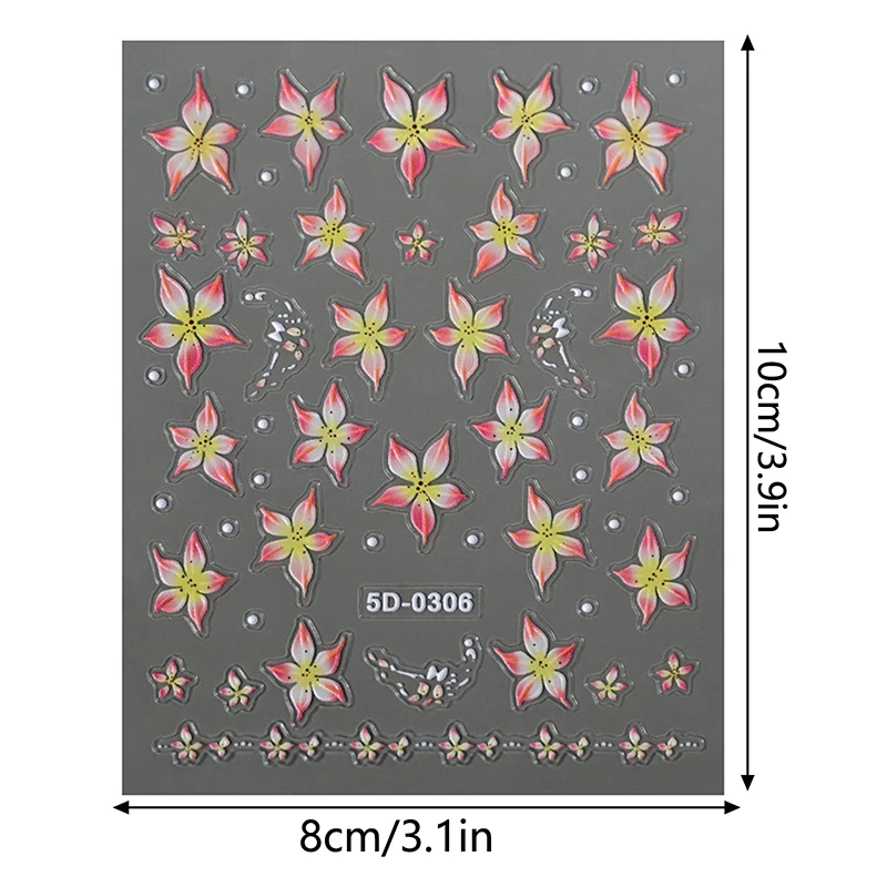 Colorful Lily Flower Nail Sticker Relief 3D Jelly Five Petal Flower Nail Art Decoration Decals DIY Self Adhesive Sliders