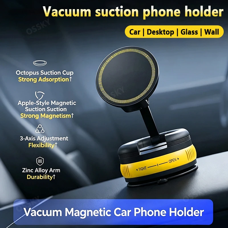 OSSKY Fashion New Car Universal Phone Mount Vacuum Adsorption 360° Rotation Foldable Magnetic Attraction Phone Holder Auto Parts