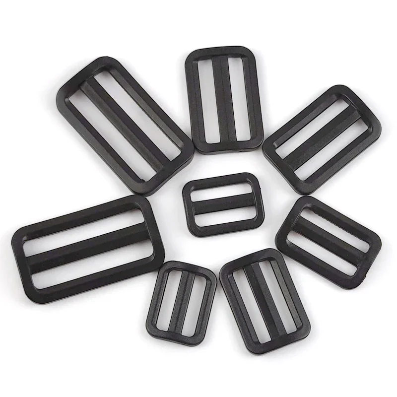 30/50/100Pcs Plastic Adjust Buckles 20-50mm Black Tri-Glide Slider Clasp Bag Strap Dog Collar Hook Webbing Belt Loop Accessories