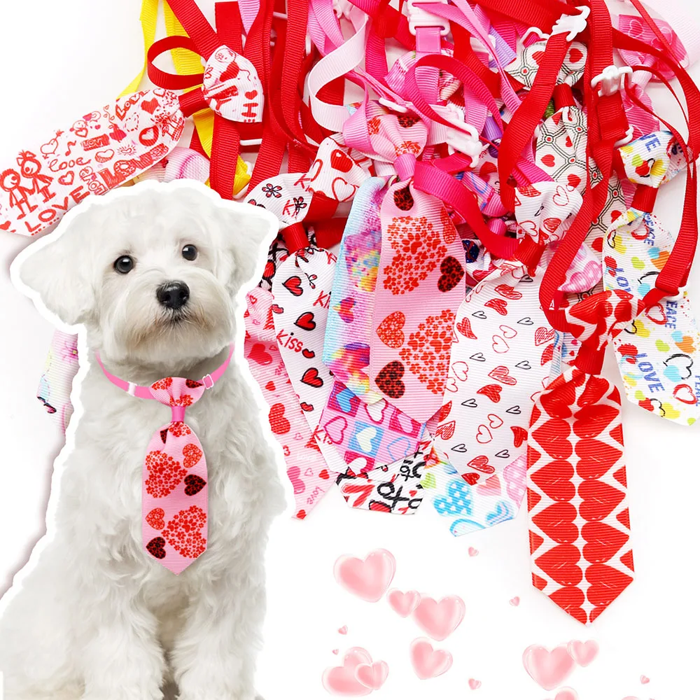 10PCS Pet Neckties For Dogs Valentine's Day Adjustable Dog Bowties Love Style Dog Grooming Accessories For Spring Pet Supplies