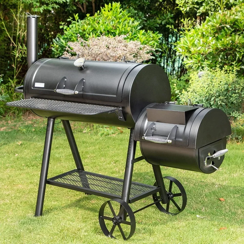 Heavy Duty Charcoal Wood Offset Outdoor Smoker Grill, Extra Large Charcoal Grill with Smoker Combo for BBQ Grilling