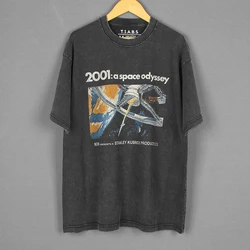 2001 A Space Odyssey T-Shirt Washed Loose Drop Shoulder Stanley Kubrick 60S Sci-Fi Movie Retro Vintage Oversized Men's Shirt