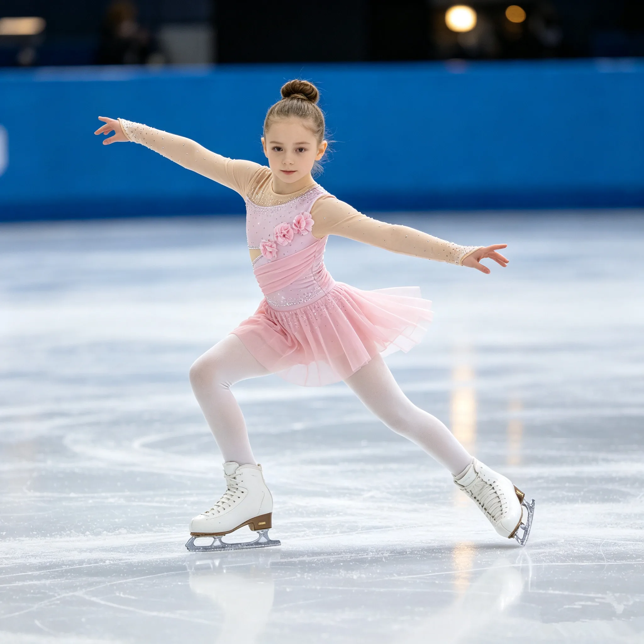 Children Girls Figure Ice Skating Leotard Dress Long Sleeve Mesh Rhinestone Gymnastics Acrobatics Ballet Lyrical Dance Dresses