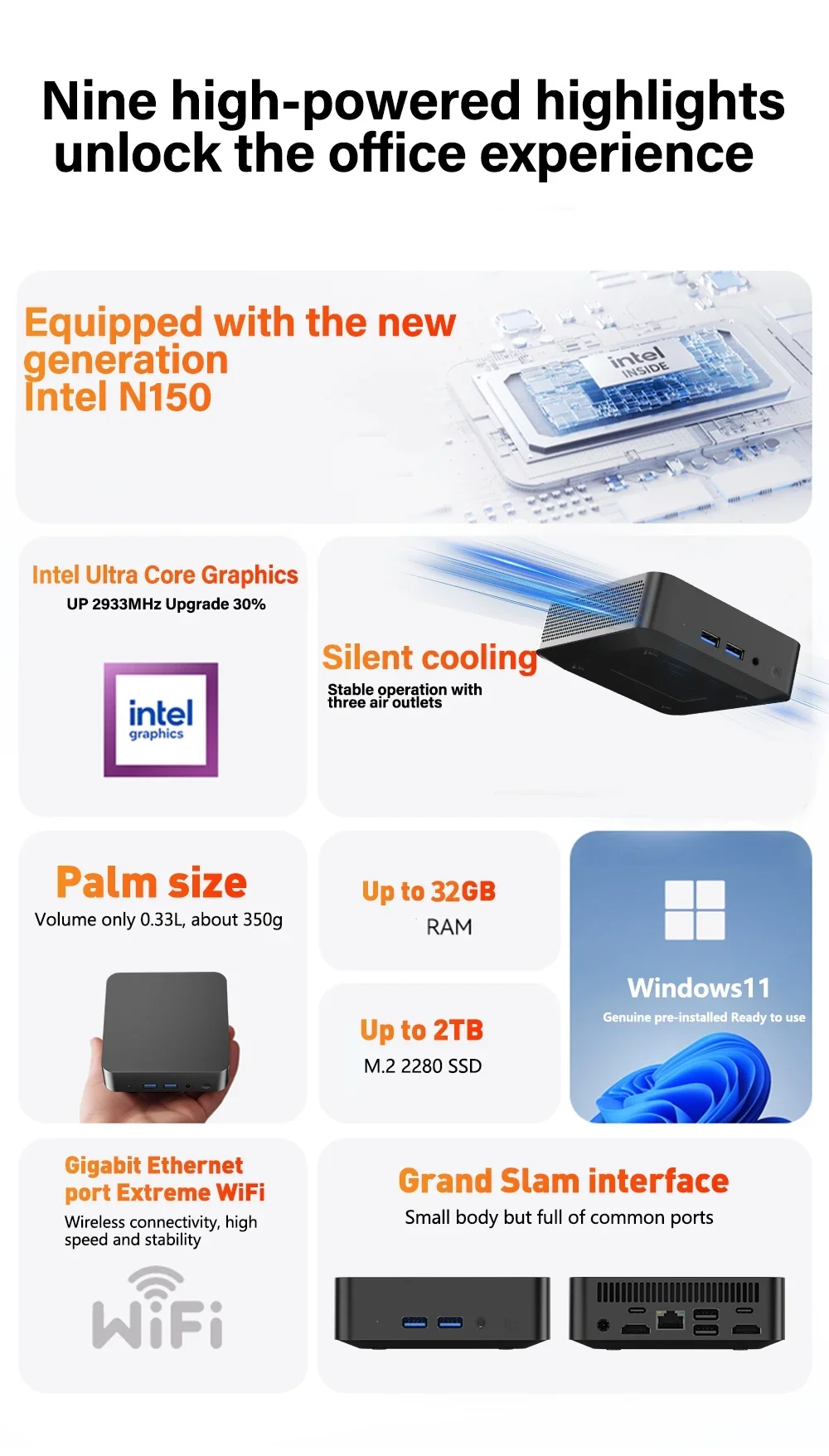 2026 New Portable Gaming Mini PC Intel N150 Core i3 6th Office/home Computer BT5.2 Wi-Fi 6 Mini PC 16/32GB RAM 2TB SSD Computer