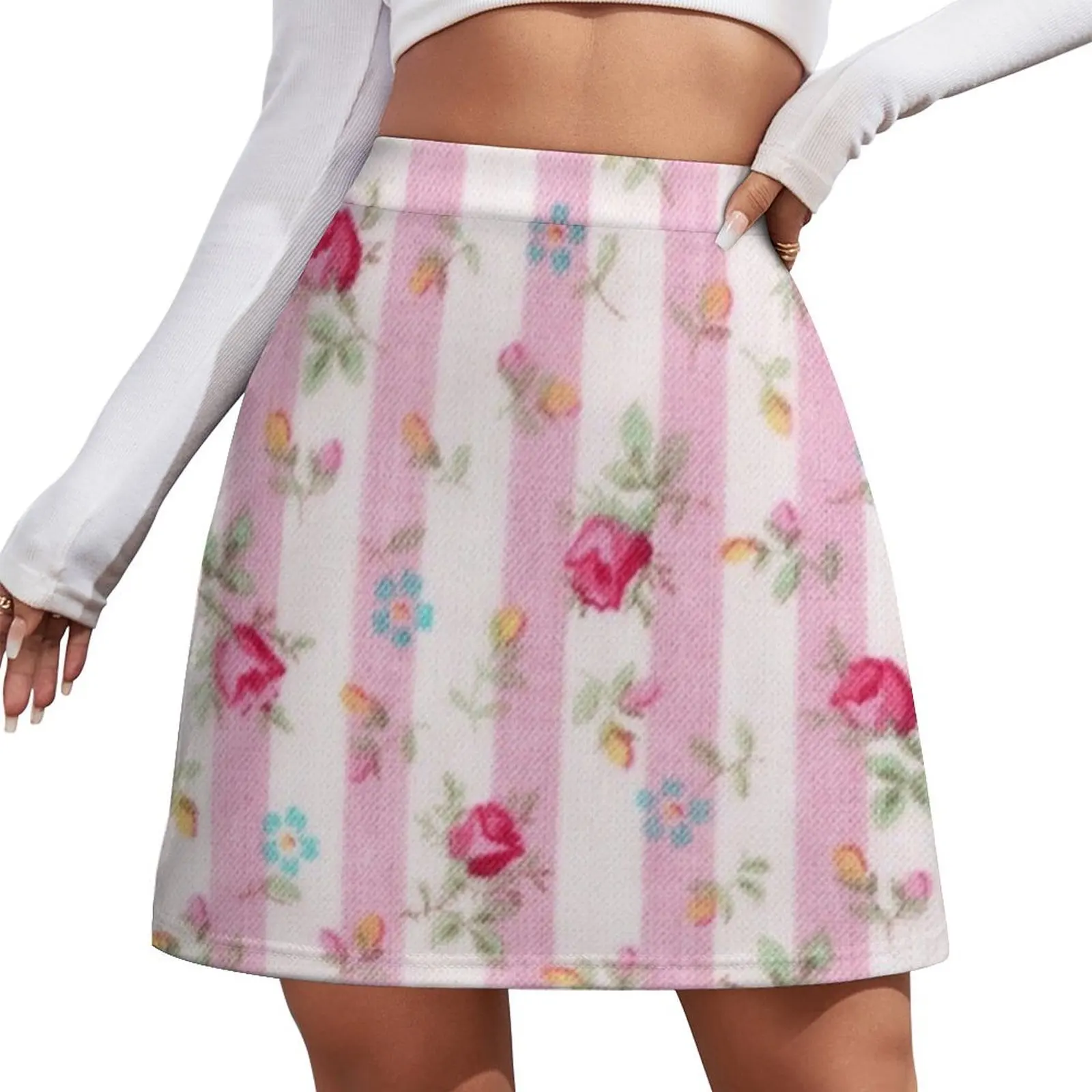 

Tiny Pink Vintage Victorian Roses - Shabby Chic Mini Skirt Woman skirts luxury designer clothing women School skirt Mini Skirt