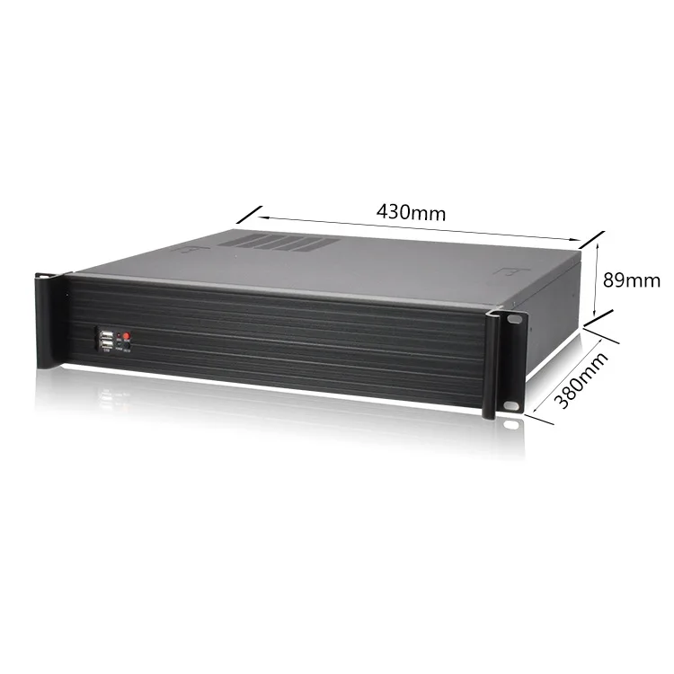 2U Short Server Case, 380mm Depth, Eco Aluminum Profile, Hidden Air Inlet, Industrial Control & Surveillance Chassis