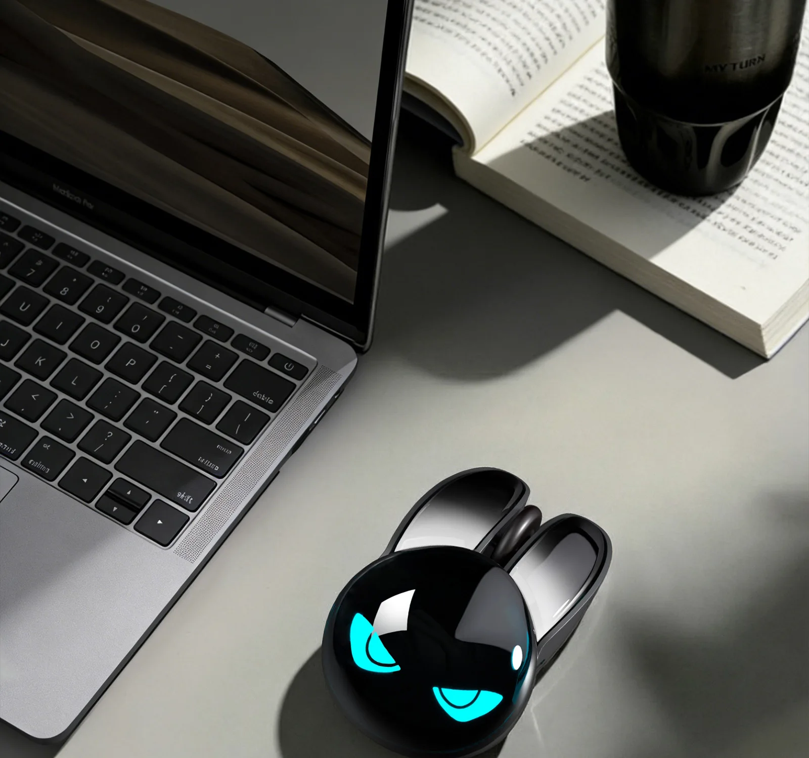 M6C Ablabbit dual-mode mouse, black Cool Rabbit shape, RGB ambient light, noise-free charging, multi-device compatibility