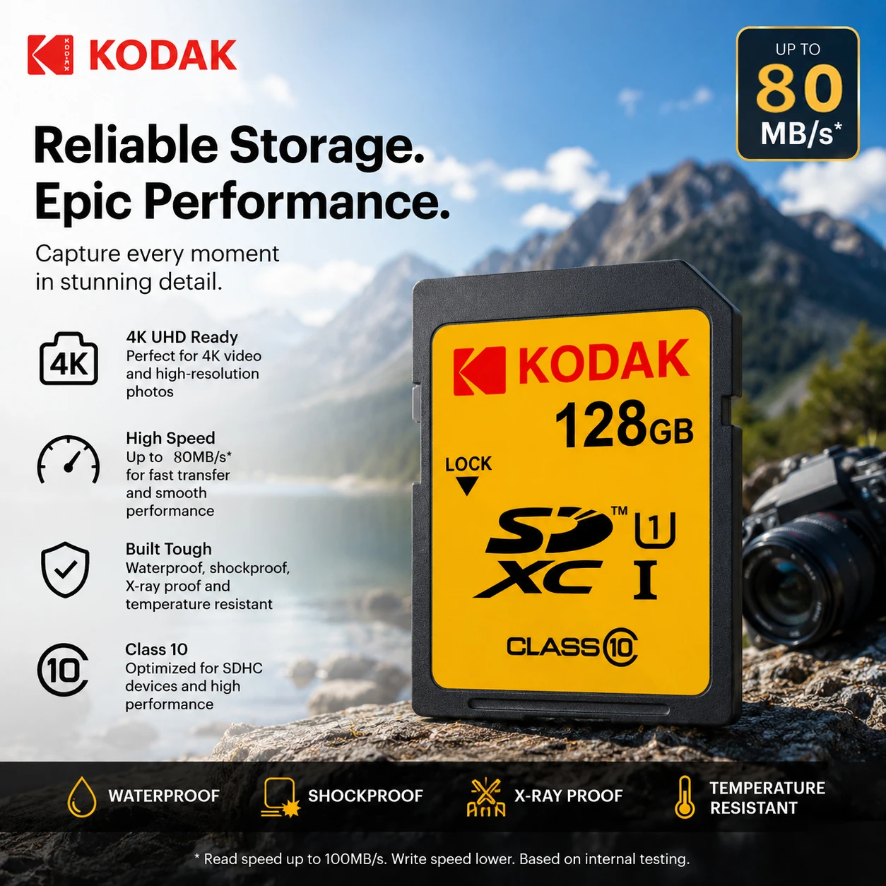 Tarjeta SD KODAK C10 tarjetas Flash de alta velocidad 32GB 64GB 128GB SDXC SDHC Clase 10 tarjeta de memoria para cámara DSLR
