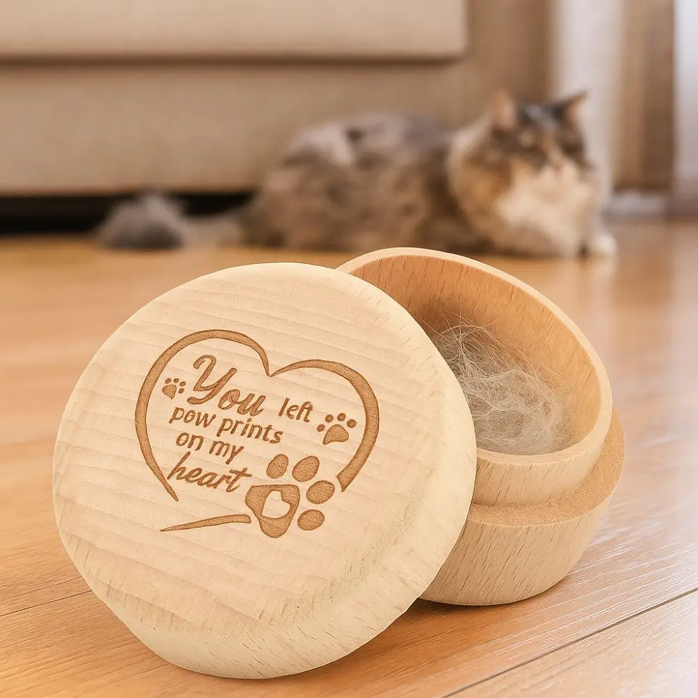 

Remembrance Box Wooden Pet Hair Keepsake Box Durable Engraved Dog Ashes Box Handcrafted Pet Memorial Box Memorial Gift