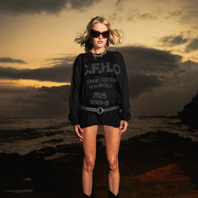 Ins Tide Net Red Design Letter Printing Sports Pullover Sweater Women Black Long-sleeved Sweater Summer High Quality Cotton Tops