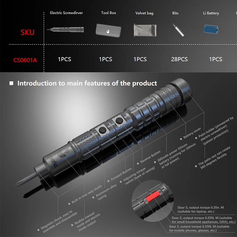 USB-Akku-Mini-Elektro-Präzisions-Magnetschraubendreher-Set mit Bits