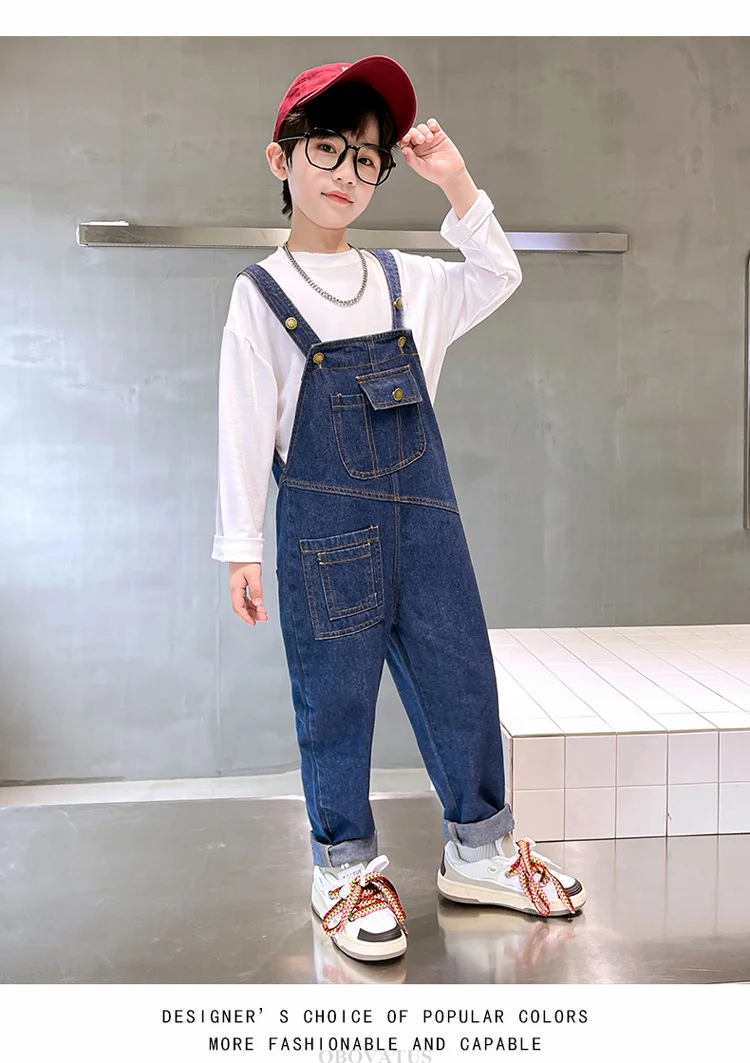 Modische Jeans-Latzhose für Jungen und Mädchen, Kinder Retro Dunkelblau Jeans-Overall mit Trägern, Coole Streetwear Latzhose für Kinder – Detail 6