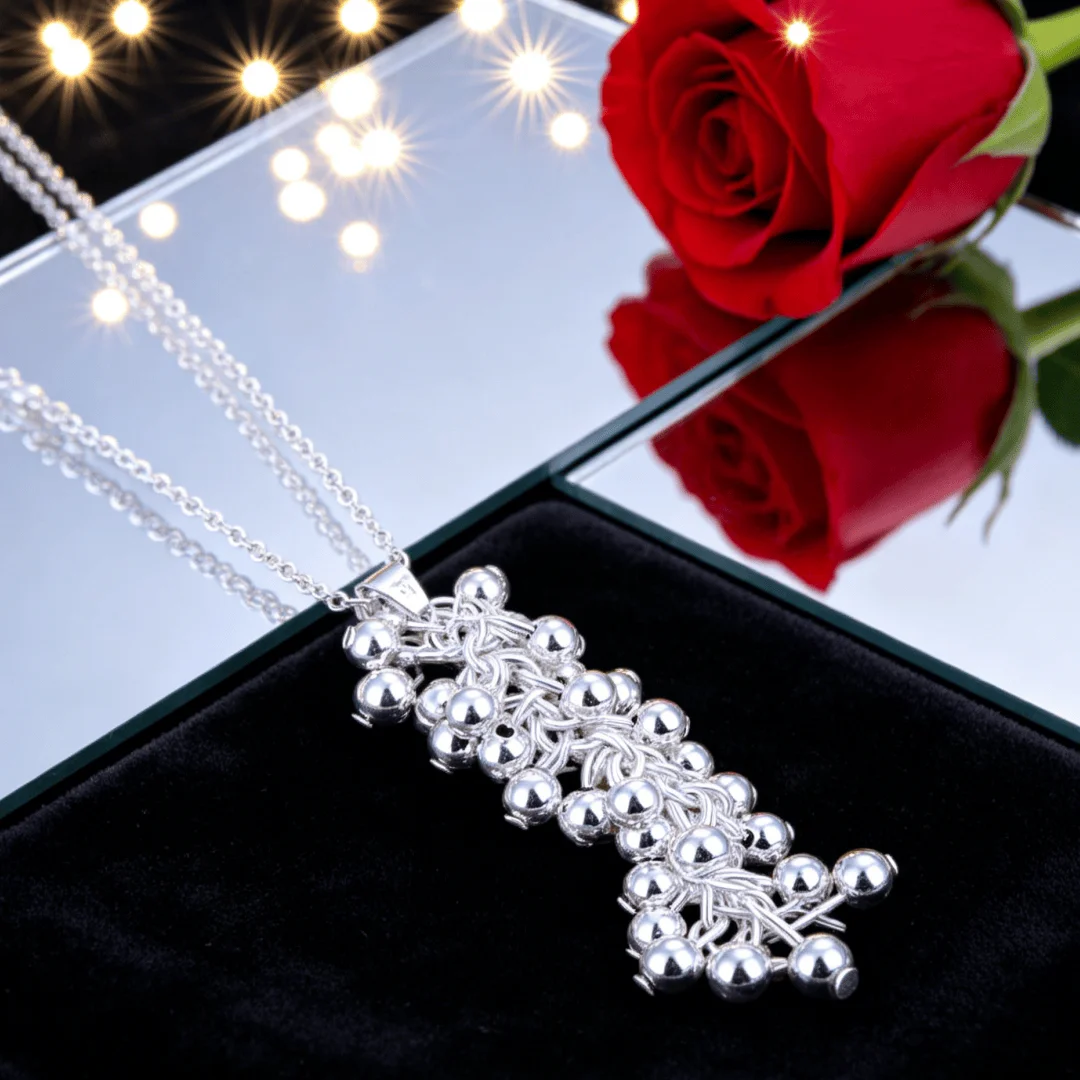 Hot popular Costume Jewelry 925 Sterling Silver classy Grape beads Pendant Necklaces For Women Fashion party wedding Engagement
