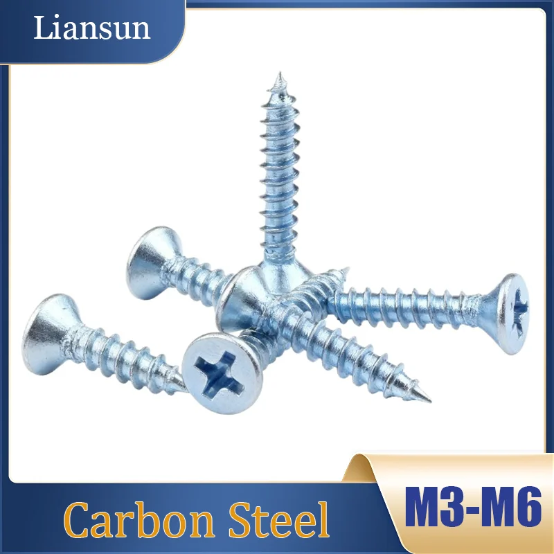 Blue Zinc-Plated Hardened Cross -Head Self-Tapping Screws Countersunk Self-Tapping Screws M3 M4 M5 M6 Cross - Recess Wood Screws