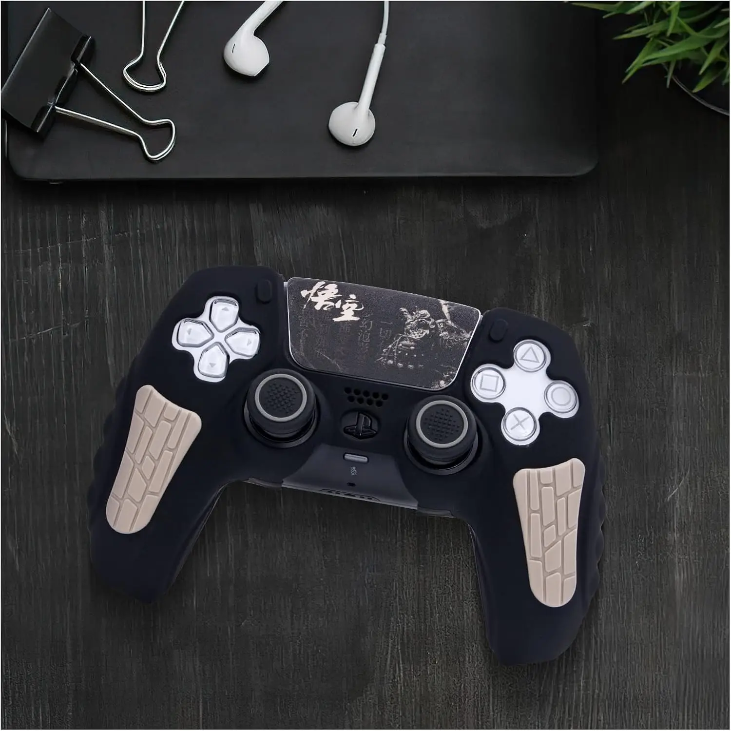 Funda de silicona antideslizante para controlador de PS5, cubierta de piel Compatible con controlador de PS5 con pegatina de tapa de agarre para el pulgar