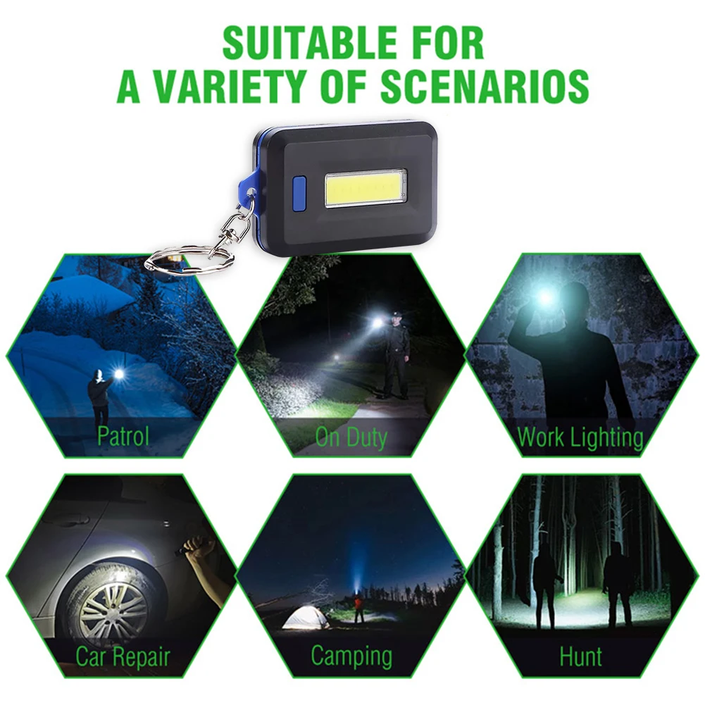 سلسلة مفاتيح صغيرة محمولة COB LED للتخييم في حالات الطوارئ 3 أوضاع شعلة جيب