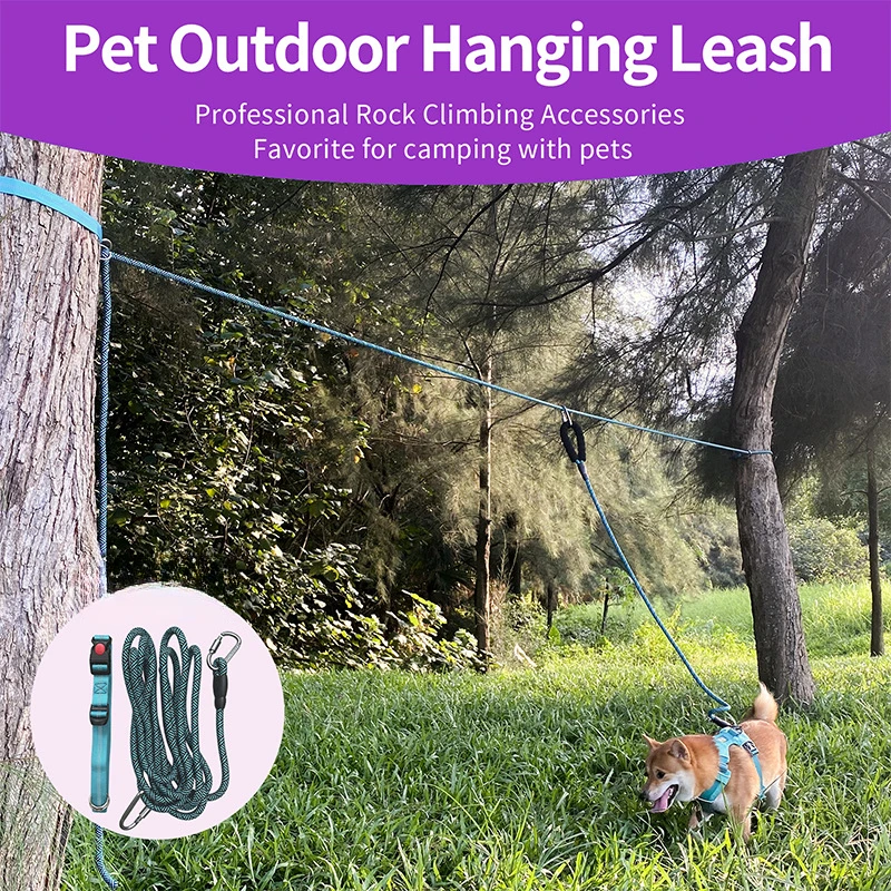 Nylon Adjsutable Pet Leash Outdoor Hanging Leash Extra Long Free Walking for Hiking Climbing Camping Accessories Dog Supplies