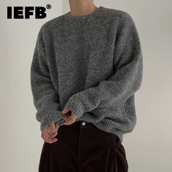 IEFB Men's Knitting Top Casual Loose Round Neck Pullover Sweater 2023 Autumn Korean Fashion Male Solid Color Knits 9C2387