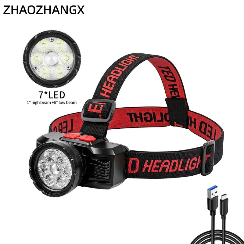 ZHAOZHANGX  LED Bright Headlamp, Rechargeable with Multiple Bulbs, Long-Range, Hands-Free for Camping and Night Fishing