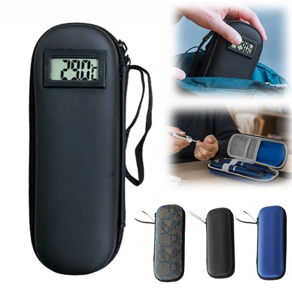 PU Insulin Cooling Bag Waterproof Thermal Insulated Glaciated Cold Storage Case with Thermometer Display Medicine Travel Cooler
